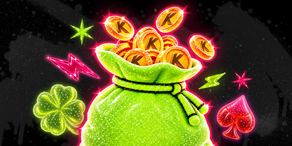 Kirpee Casino cashback artwork with a green money bag and coins